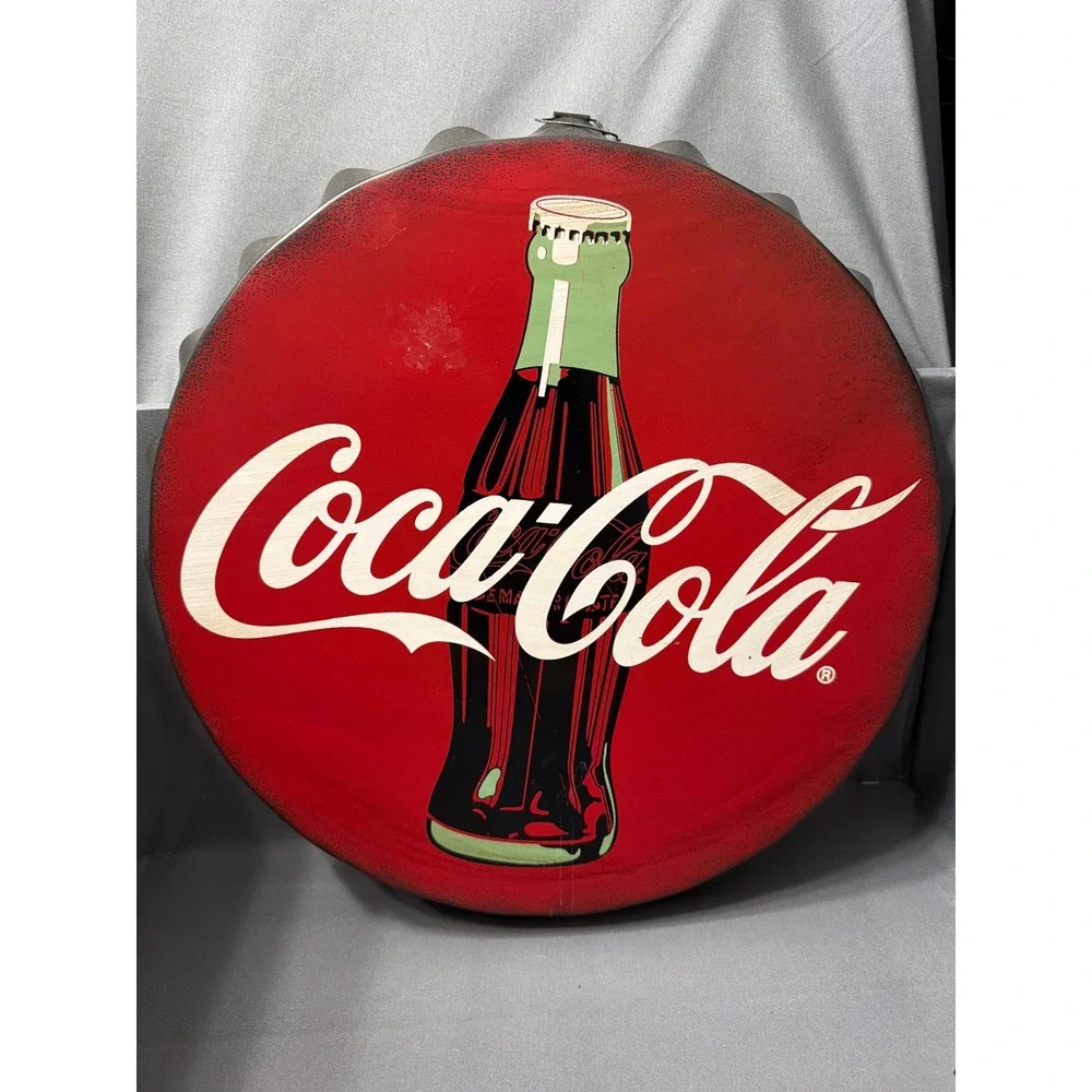 Coca-Cola Collectible Set Metal Bottle Cap Sign Vintage Tea Towel and Magnet